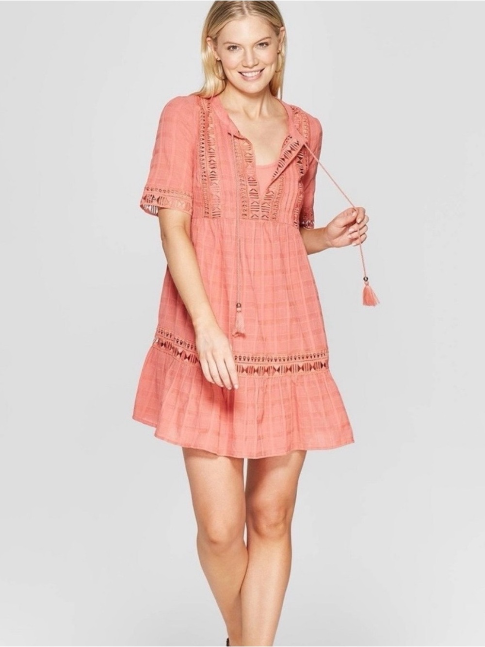 Knox Rose Women’s Small Coral Embroidered Tunic Dress and Auhegn Slip Sz Medium